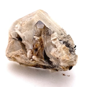 Rauchquarz mit Aegirin und Orthoklas (Malawi), natürlicher Rauchquarz Kristall, roher Rauchquarz, Rauchquarz Spitze