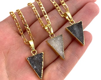 Agate Druzy Necklace, agate triangle necklace, crystal pendant, crystal necklace, agate necklace