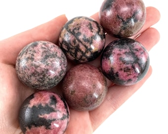 Rhodonite Sphere, crystal ball, Rhodonite sphere, Rhodonite palm stone, crystal sphere