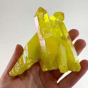 Lemon Aura Quartz Crystal Cluster | Yellow Shimmer (9.5 x 8 Cm)