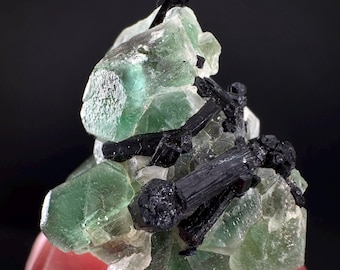 Fluorit mit schwarzem Turmalin | Lutschertasche, grüner Kristall, Mineralienprobe aus Namibia