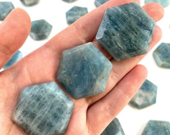 Aquamarine Hexagon, genuine aquamarine, pocket stone, natural aquamarine, crystal hexagon, aquamarine palm stone, March birthstone