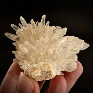 Hedgehog Calcite | clear Scalenohedral crystal cluster, raw natural mineral specimen