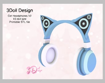 FILE ONLY V2 1/3 Doll Cat Headphones V2 STL