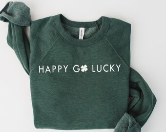 Sudadera del Día de San Patricio, Camisa Happy Go Lucky, Camisa unisex para adultos del Día de San Patricio, Suéter irlandés, Camisa de trébol, Talla grande, Camisa de la suerte