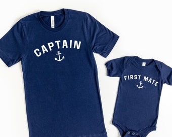 Papa und Baby passende Shirts, Vatertagsgeschenk, Vater-Sohn-Shirts, Kapitän und Erster Begleiter, passende T-Shirts, Geschenk für den neuen Vater