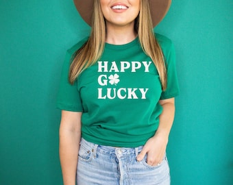 Happy Go Lucky Shirt, St Patrick’s Day shirt, Unisex Saint Patty's Day, Lucky Shirt, Shamrock T-shirt, Lucky Tee, Retro St Patrick shirt