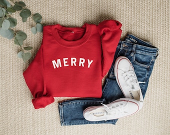 Merry Christmas Sweater, Christmas Sweatshirt, Fall Winter Cozy Outfit, Christmas Outfit, Merry Sweatshirt, Christmas Gifts For Women