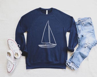 Segelbåtströja | Nautisk rund halsringning | Kustnära mormors estetik | Gåva för havsälskare | Preppy båttröja | Outfit för sjöliv