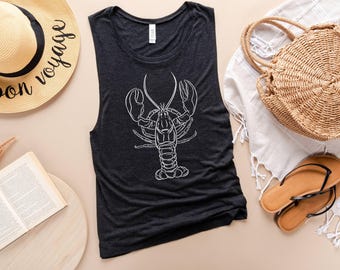 Lobster Tank Top for Women | Cute Summer Beach Shirt | Coastal Tank | Preppy New England Outfit | Nautical Lobster Graphic | Coastal Grandma