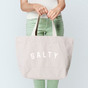 Canvas Tote Bag, Salty Beach Bag, Large Beach Tote, Reusable Shopping Bag, Summer Bag, Weekender Bag, Mom Bag, Gift,Grocery Bag, Salty Beach