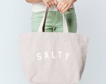 Canvas Einkaufstasche, salzige Strandtasche, große Strandtasche, wiederverwendbare Einkaufstasche, Sommertasche, Weekender Tasche, Mama Tasche, Geschenk, Lebensmittelgeschäft Tasche, Salty Beach