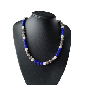 Baseball Drip Necklace Baseball Bead Necklace Rhinestone Bling Necklace Blue Gray White