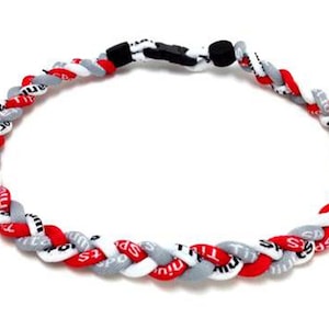 Wholesale 12 pieces lot Red Gray Grey White Baseball Team Titanium Neckalce Sport Running Tornado Braided 3 Rope Ionic Necklace for boys