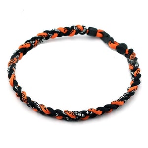 Wholesale 12 pieces lot Black Orange Team Color Baseball Titanium Neckalce Sport Tornado Braided 3 Rope Ionic Necklace