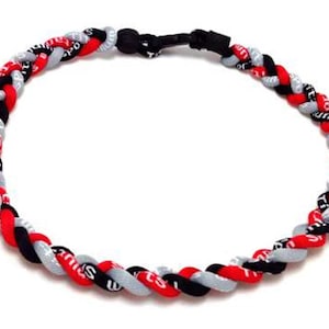 Wholesale 12 pieces lot Red Gray Grey Black Baseball Team Titanium Neckalce Sport Running Tornado Braided 3 Rope Ionic Necklace for boys
