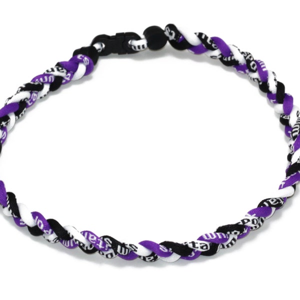 3-Rope Twister Titanium Sport Necklace - Black & Purple Tornado Design For Baseball Players