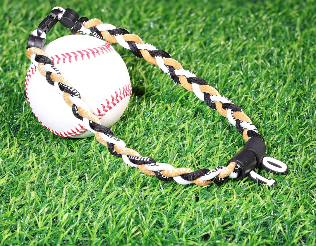 Baseball Braided Rope Necklace With Custom Silicone Number Gold Black ...