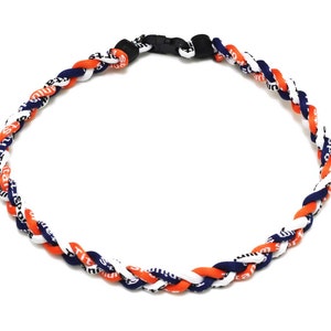 Wholesale 12 pieces lot Orange Navy White Team College Baseball Titanium Neckalce Boys Running Braided Rope Necklaces