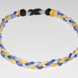 Wholesale 12 pieces lot Yellow Blue Gray Team Color Baseball Titanium Neckalce Sport Softball Braided 3 Rope Ionic Necklace