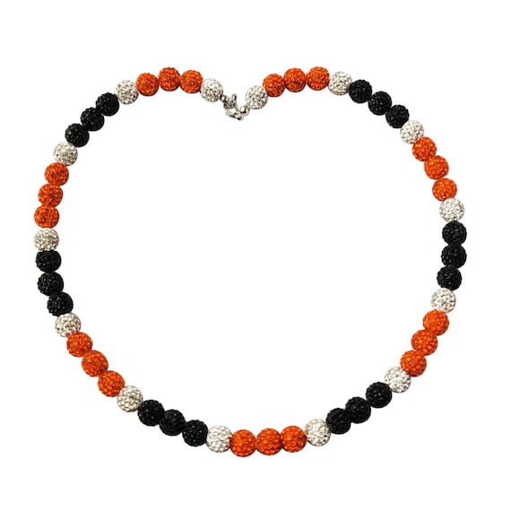 Custom Orange Black White Baseball Bead Rhinestone Necklace - Etsy