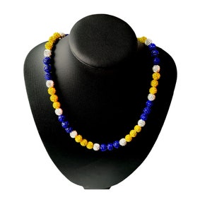 Baseball Drip Necklace Baseball Beaded Necklace Pollyanna Rhinestone Sparkle Necklace Yellow Blue White