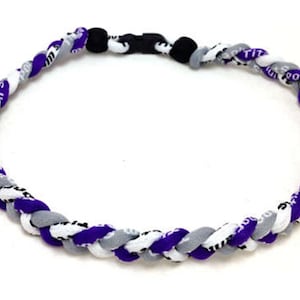 Wholesale 12 pieces lot Purple Gray Grey White School Colors Baseball Titanium Neckalce Running Softball Tornado Braided Necklaces Custom