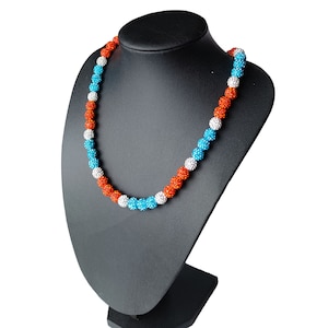 Custom Beaded Rhinestone Rally Necklace Baseball Drip Necklace Team Gift Orange Aqua White