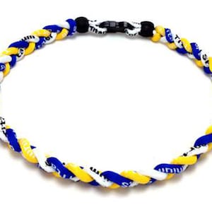 Wholesale 12 pieces lot Yellow Blue White Baseball Titanium Neckalce Team Color Sport Tornado Braided 3 Rope Necklace