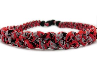 thumbnail interactive-video image 1 of Handmade Braided Sports Necklace - Red, White & Gray Twist Design With Custom Clasp 1 of 5