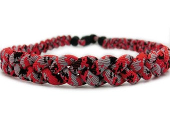 Handmade Braided Sports Necklace - Red, White & Gray Twist Design With Custom Clasp