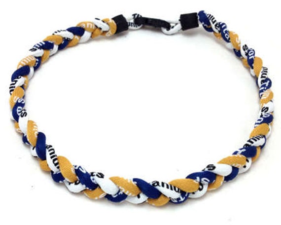 Wholesale 12 pieces lot Gold Navy White Baseball Team Titanium Neckalce Sport Running Tornado Braided 3 Rope Ionic Necklace for boys