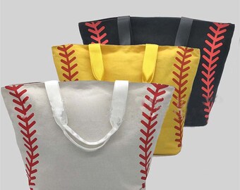 New Style X Large 22 Inches Wide Softball Lace Stitching Print Baseball Canvas Cotton Tote Bags Sports Girls Team Players Accessories