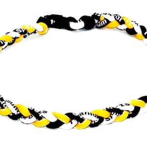 Wholesale 12 pieces lot Yellow Black White School Colors Softball Titanium Neckalce Sport Tornado Braided 3 Rope Ionic Baseball Necklace