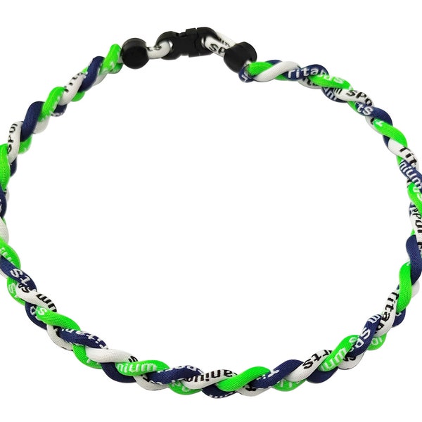 Wholesale 12 pieces lot Navy Neon Green White Team Color Baseball Titanium Necklaces Sport Tornado Braided 3 Rope Ionic Necklace