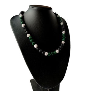 Boys Baseball Drip Necklace Baseball Hockey Beaded Rhinestone Necklace Green Black White