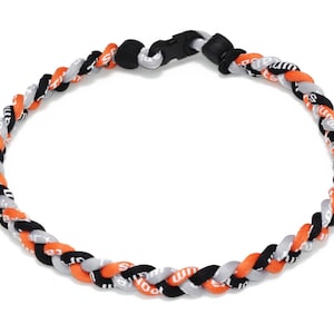 Wholesale 12 pieces lot Orange Black Gray Team College Color Baseball Titanium Neckalce Boys Girls Youth Running Braided Rope Necklaces