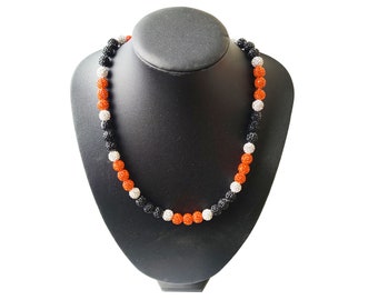 Custom Orange Black White Baseball Bead Rhinestone Necklace