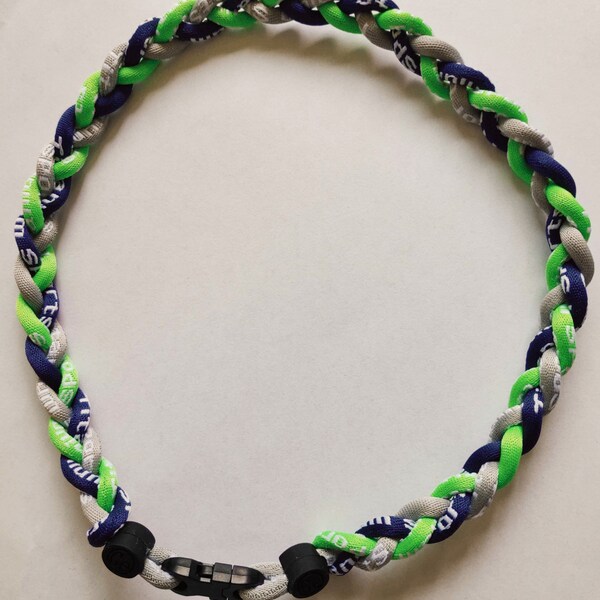 Titanium Sports 3-Rope Twist Necklace – Lime Green, White & Gray, Baseball Inspired