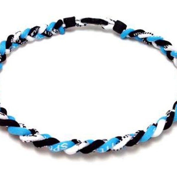 Wholesale 12 pieces lot Light Neon blue black white baseball Titanium Neckalce Sport Running Tornado Braided Rope Ionic Baseball Necklace