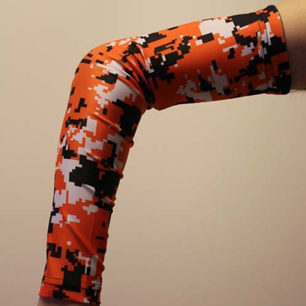 Orange digital camo arm sleeve compression baseball football elbow arm sleeve youth adult sizes