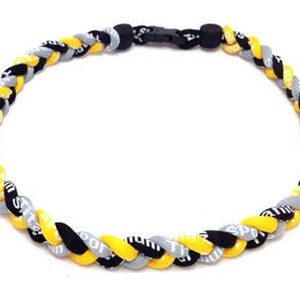 Wholesale 12 pieces lot Yellow Grey Gray Black Team Color Baseball Titanium Neckalce Sport Tornado Braided 3 Rope Ionic Necklace