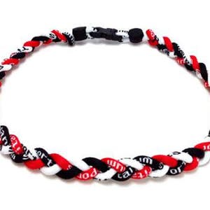Wholesale 12 pieces Red Black White Team Baseball Titanium Neckalce Sport Tornado Braided 3 Rope Necklace Custom
