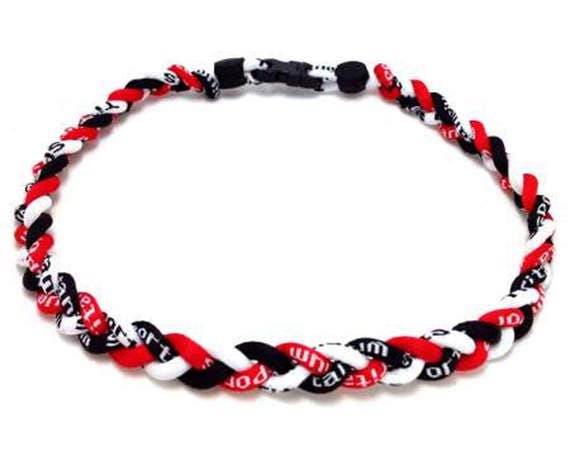 Wholesale 12 pieces Red Black White Team Baseball Titanium Neckalce Sport  Tornado Braided 3 Rope Necklace Custom