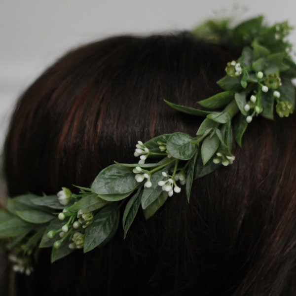 Greenery Crown, olive leaf crown, green leaf crown, baby breath crown, olive leaf crown, eucalyptus crown, flower crown, rustic flower crown