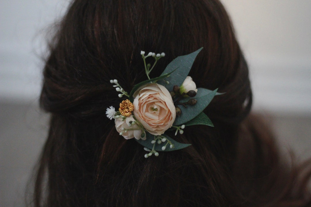 Peach Flower Hair Clip Mint Peach Comb Flower Hair Clip Etsy