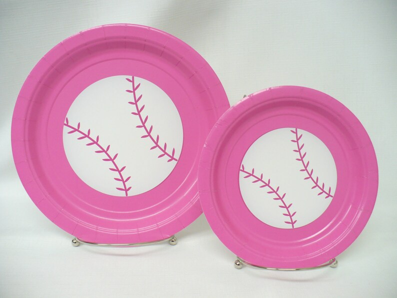 Softball Bright Pink & White 9 or 7 Paper Plates Etsy