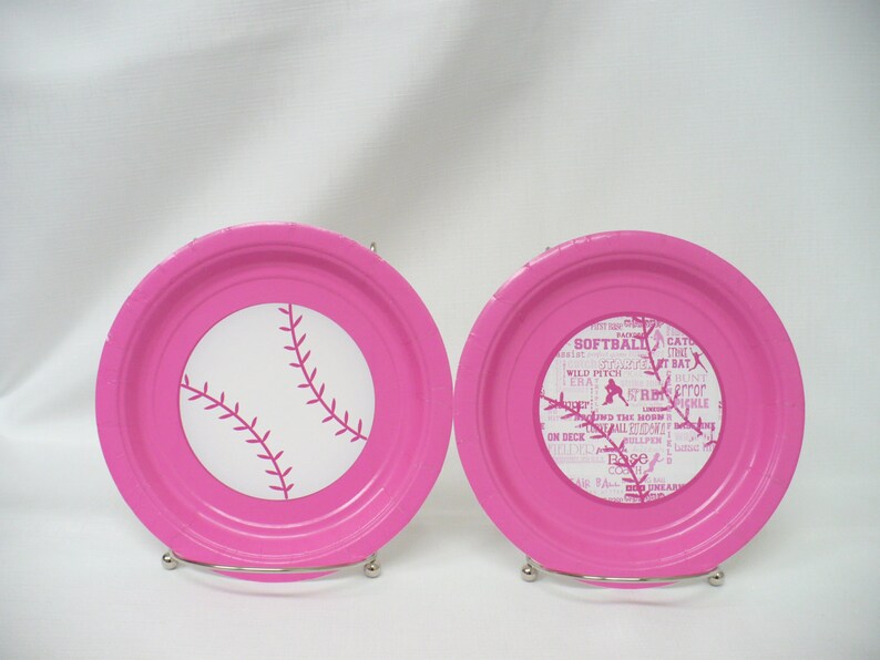 Softball Bright Pink & White 9 or 7 Paper Plates Etsy