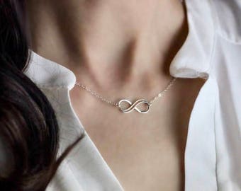 ON SALE! Double Silver Infinity Necklace, Eternity Necklace, Bridesmaid Gift, Best Friend, Sister ID505-92