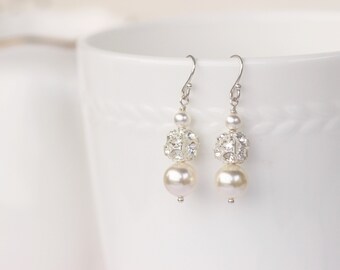 Perle Hochzeitsschmuck, Kristall Ohrringe, Brautschmuck, Brautjungfer Geschenk